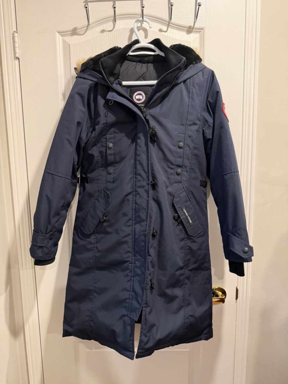 Canada Goose Navy Blue Long Parka with Fur-Trim Hood